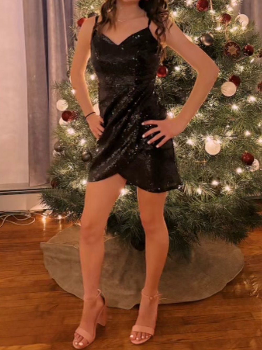 Speechless Black Sequin Wrap Mini Dress